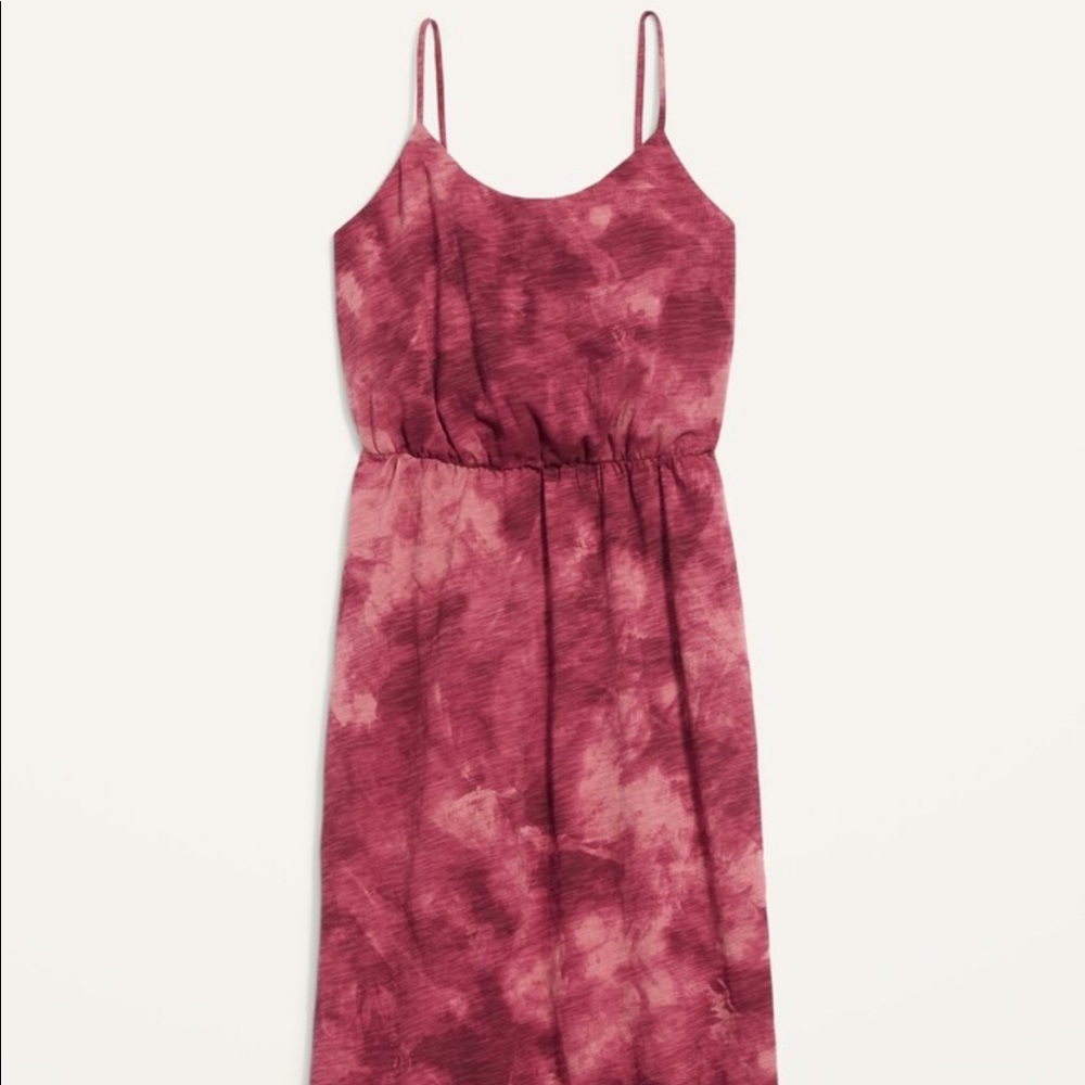 Old Navy Tie Die Waist Defined Midi Dress Burgundy L - Picture 3 of 12